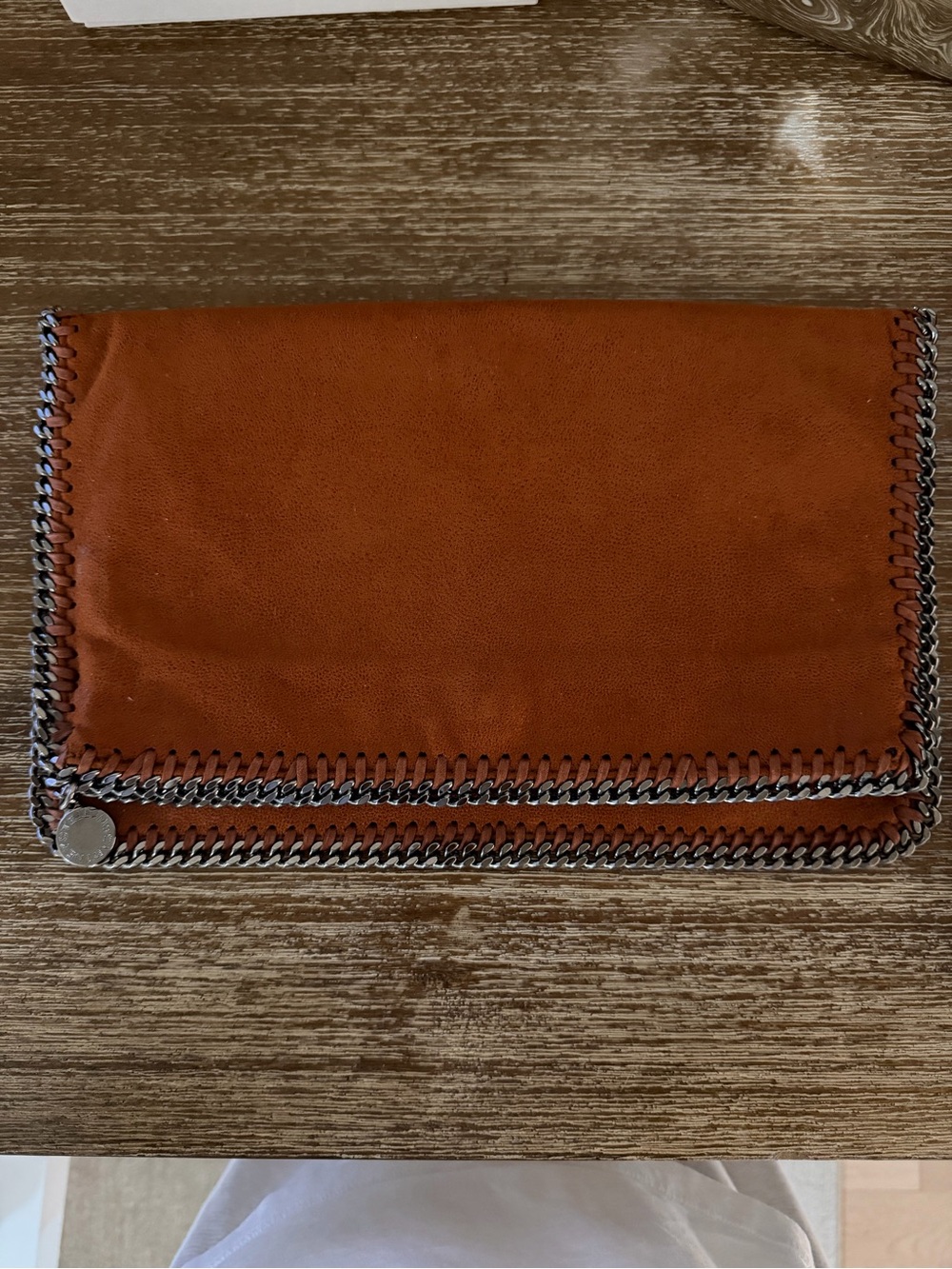 Stella McCartney Brown Chain-Trim Foldover Clutch
